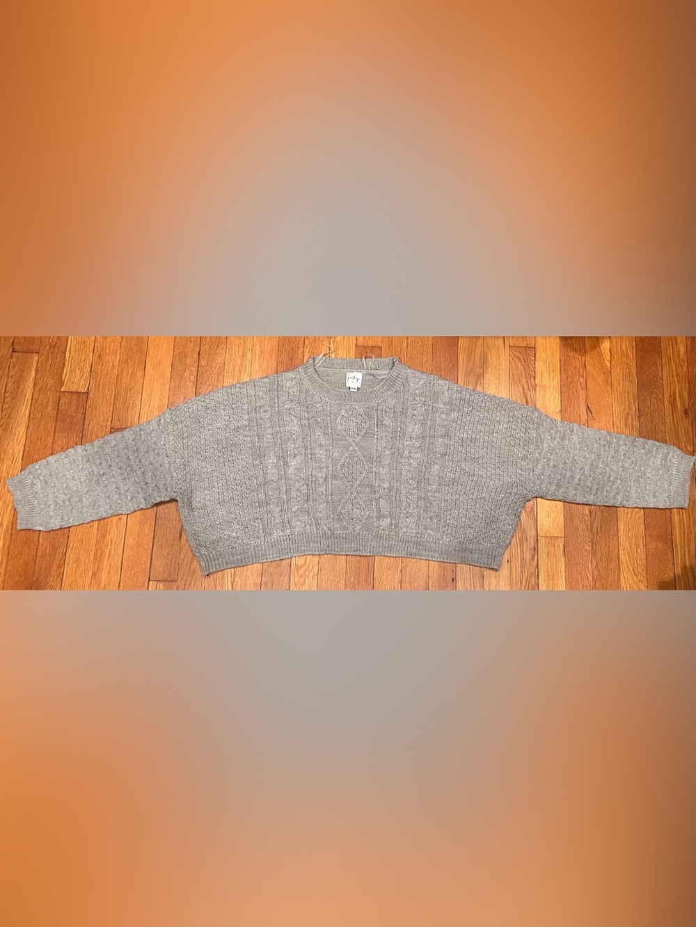 Oh Polly Light Grey Cable-Knit Crew Sweater
